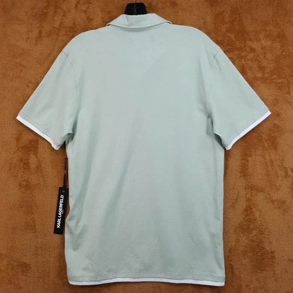 KARL LAGERFELD Polo Shirt Mens Small Light Green Contrast Trim Stretch Logo $119 - Picture 4 of 7
